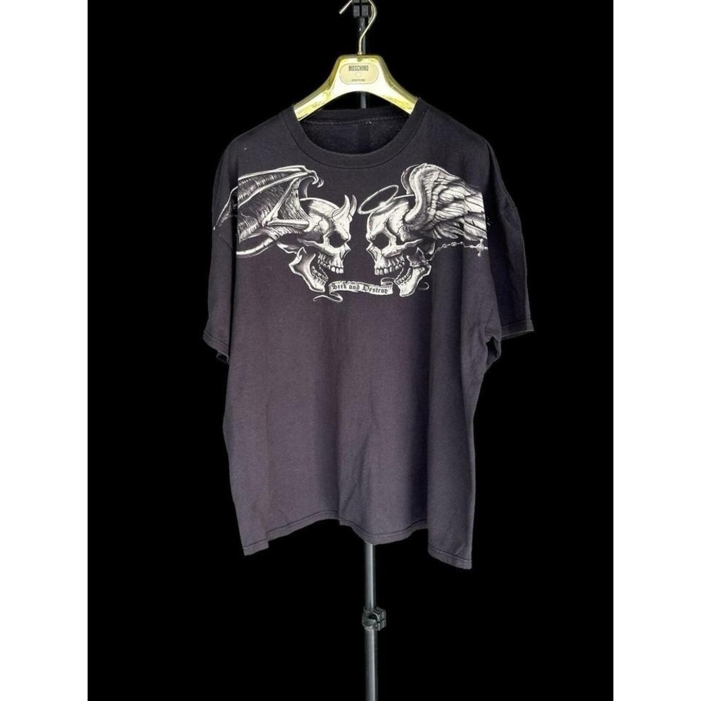Y2K Seek And Destroy Skull‎ Tshirt L/XL No Size Tag Biker Flames